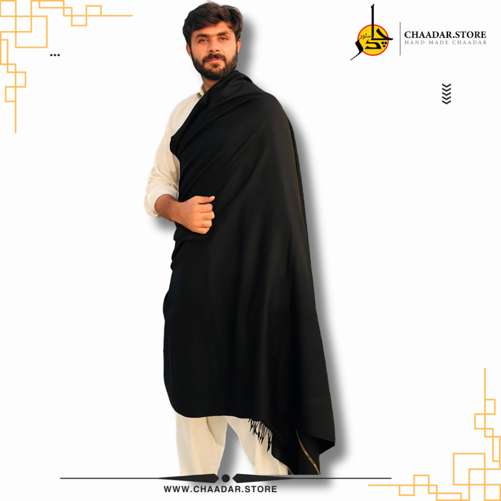 Premium Quality Pure Black Wool Shawl for Men's | Handmade