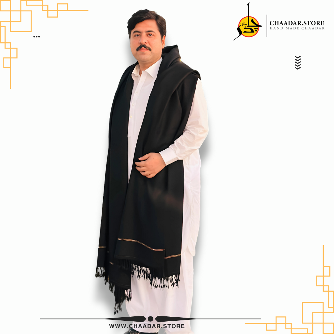 Premium Quality Pure Black Wool Shawl for Men's | Handmade